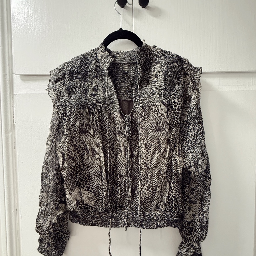 Free People Black and Gray Snake Print Top